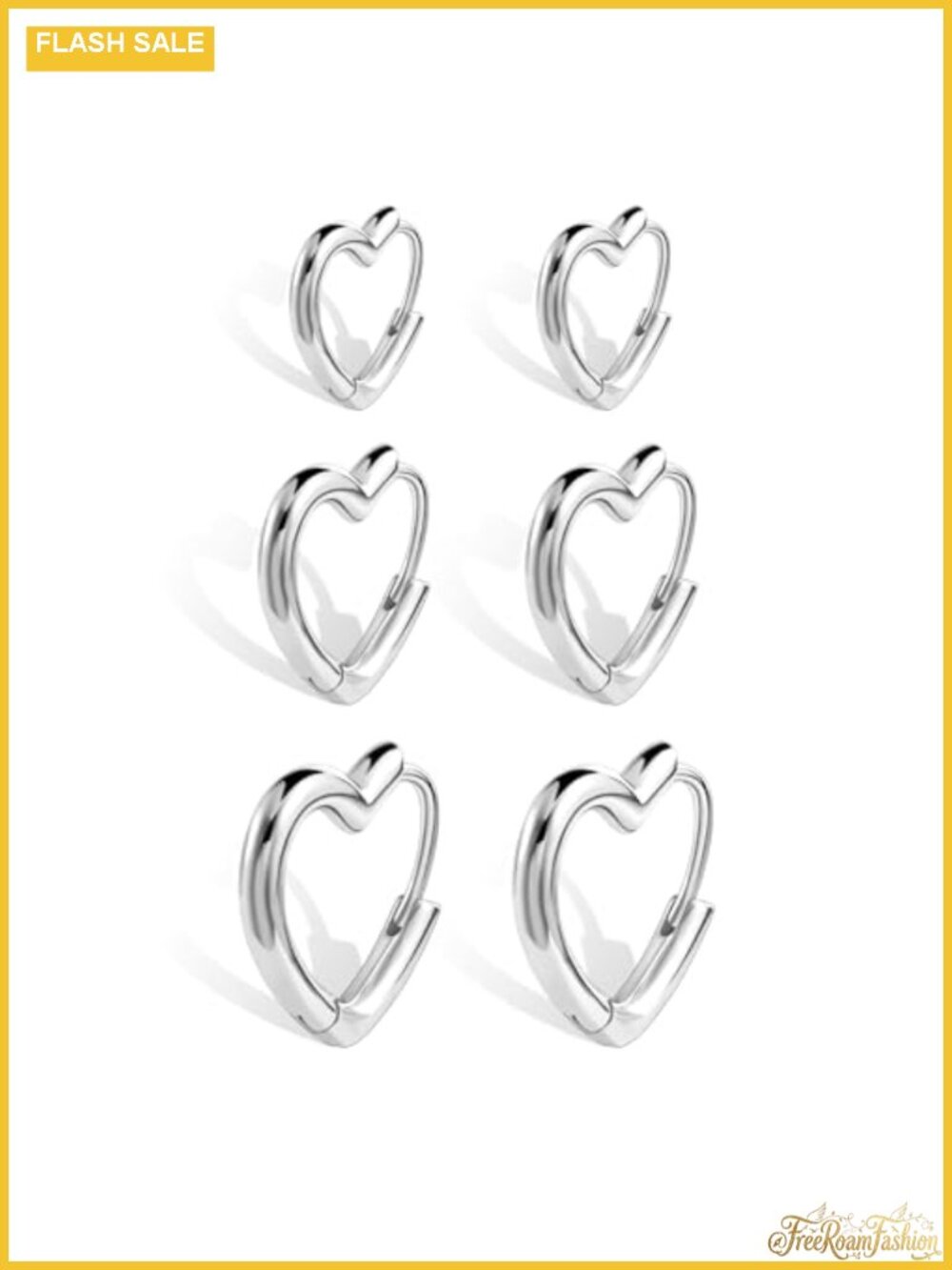 3 Pairs Heart Earrings Set for Women, Silver Hoops, Hypoallergenic